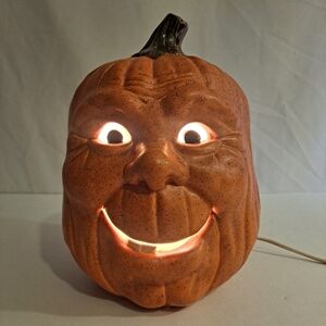 Vintage Anthropomorphic Scioto Ceramic Pumpkin Jack O Lantern W/Light Halloween
